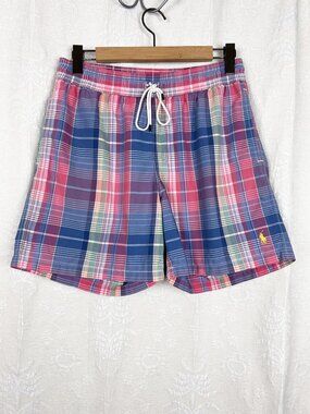 Polo Ralph Lauren madras plaid swim shorts embroidered pony cotton blend summer